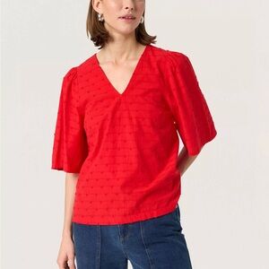 NWT Soaked Sunela Felisia Goji Berry Top Swiss Dot V-Neck Size XL